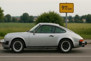 Side view of a classic silver Porsche 911